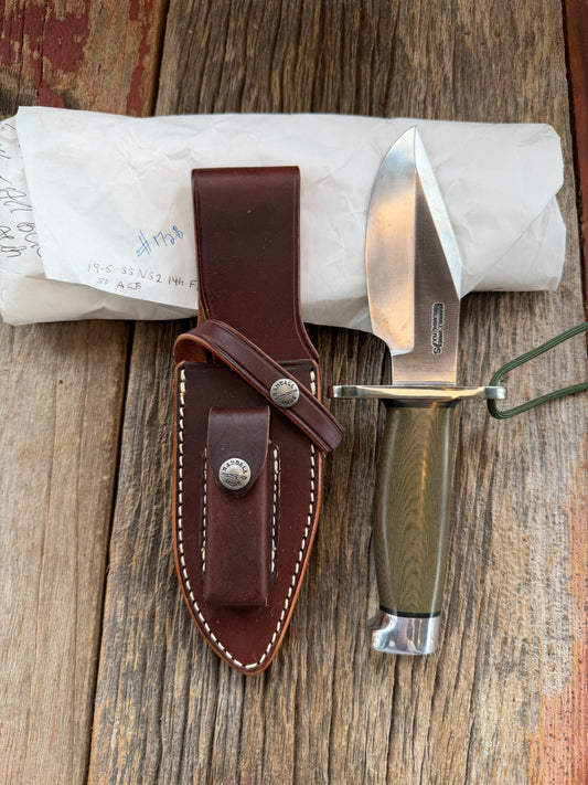 New Paper Randall Made Knife Model 19-5 Green Micarta Stainless Nickel Hilt