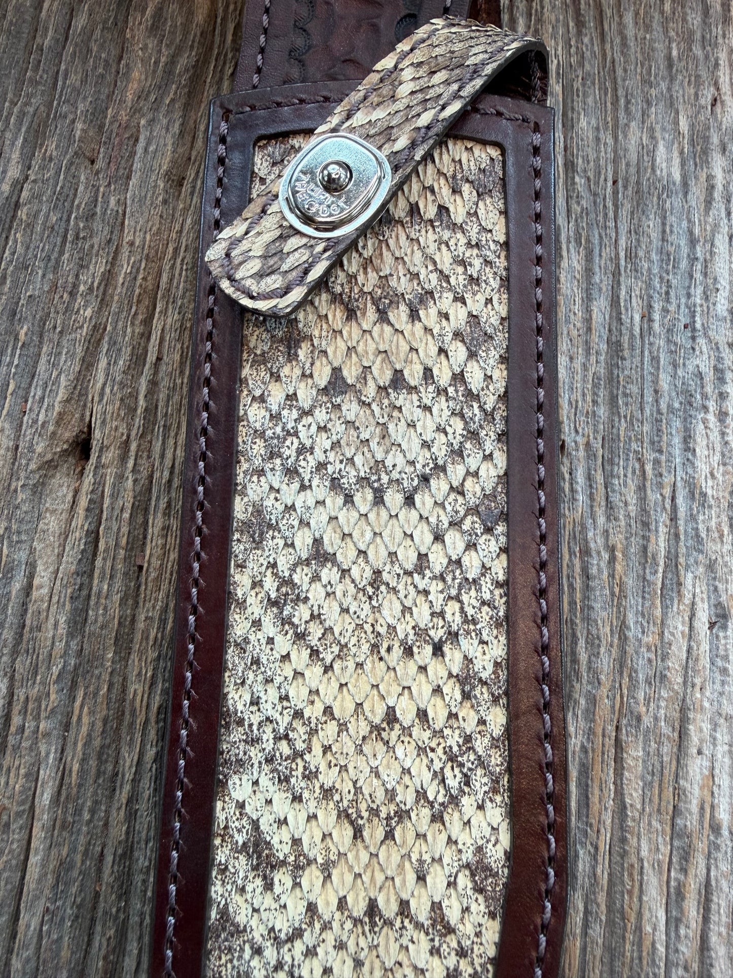 Randall Model 12-9 Sheath in Exotic Eastern Diamondback RattleSnake from Treeman Sheaths.