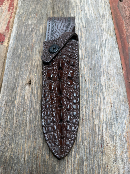 Randall Model Clinton Special Sheath in Exotic Dark Brown Snapping Turtle by Treeman. Forward curved hilt and new black canteen snap… Spiked Dragon tail portion of the turtle.