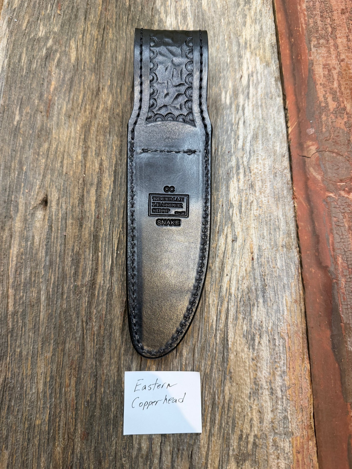 Randall Model Combat Companion Sheath in Exotic Eastern Copperhead from Treeman Sheaths.