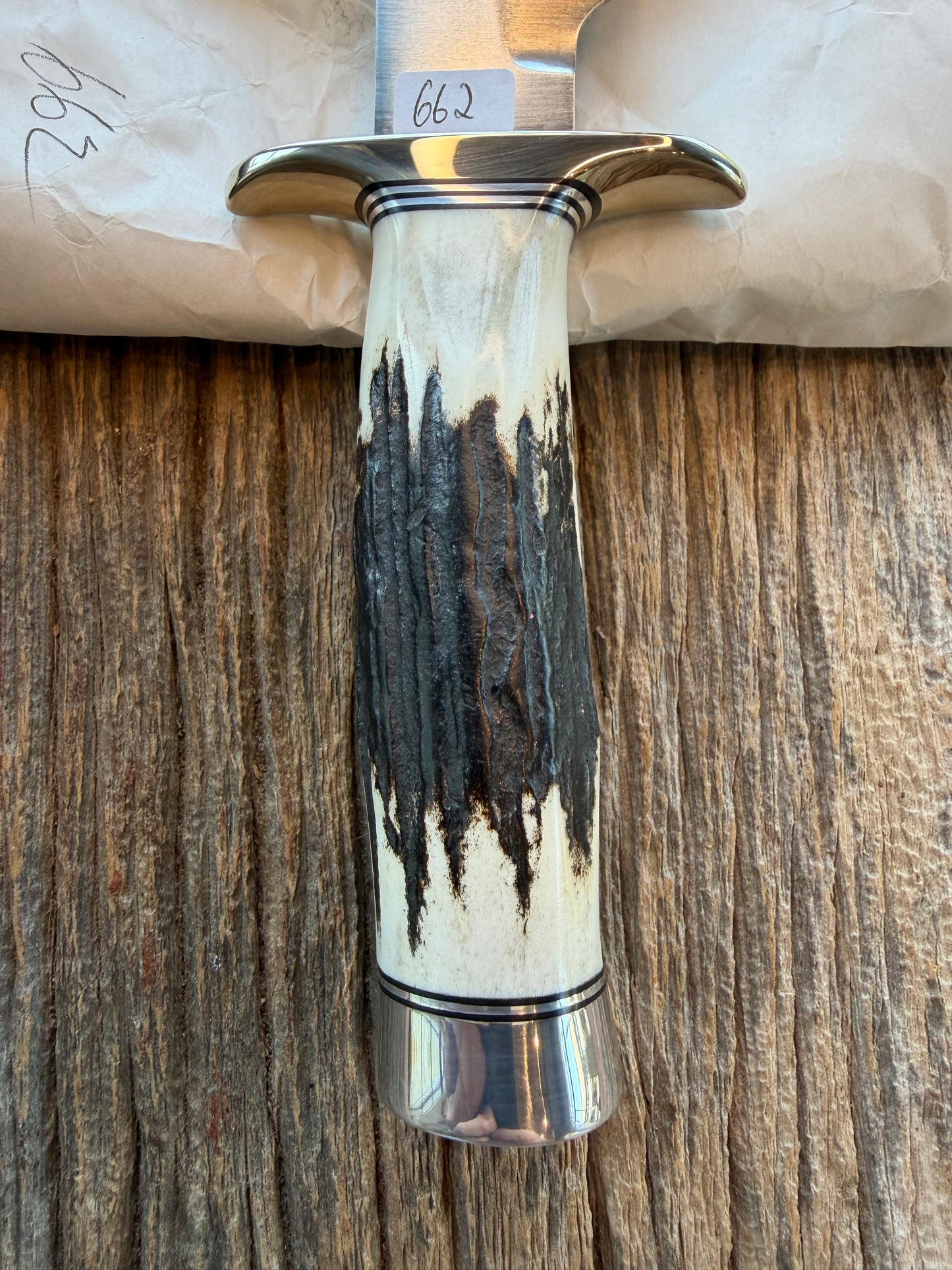 New in Paper Randall Non Catalog Model Sergeants Special. Nice Stag handle, Stainless blade, Nickel silver hilt and durillium butt cap. Brown leather sheath.