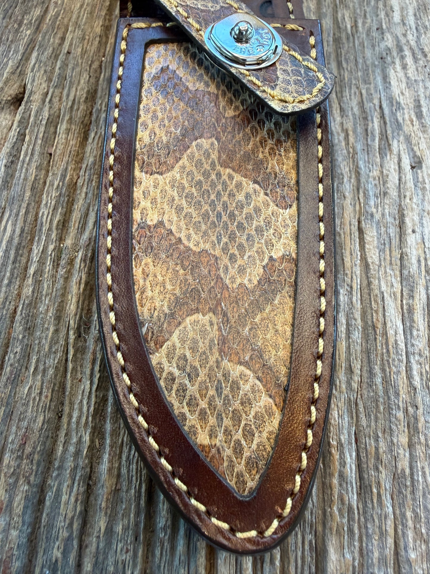 Randall Model 11-5 Sheath in Exotic Eastern Copperhead from Treeman Sheaths. Stunning colors and pattern.
