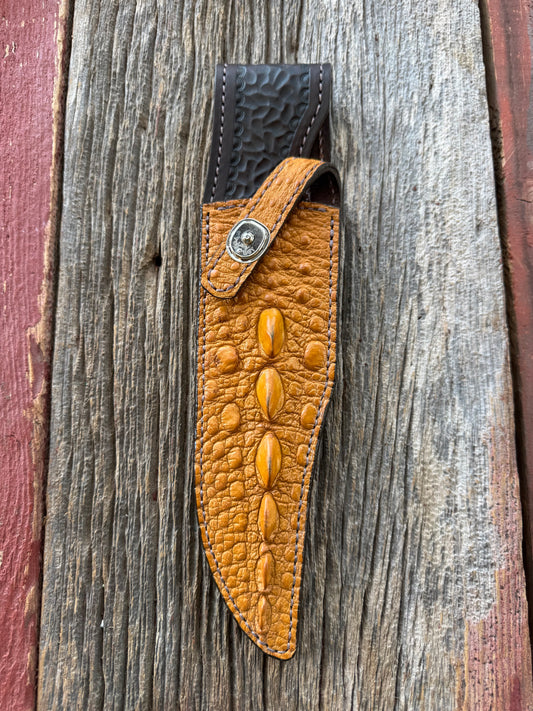 Randall Model 12-8 “Big Bear” Sheath in Exotic Arizona Tan Snapping Turtle by Treeman. Spiked Dragon tail portion of the turtle.