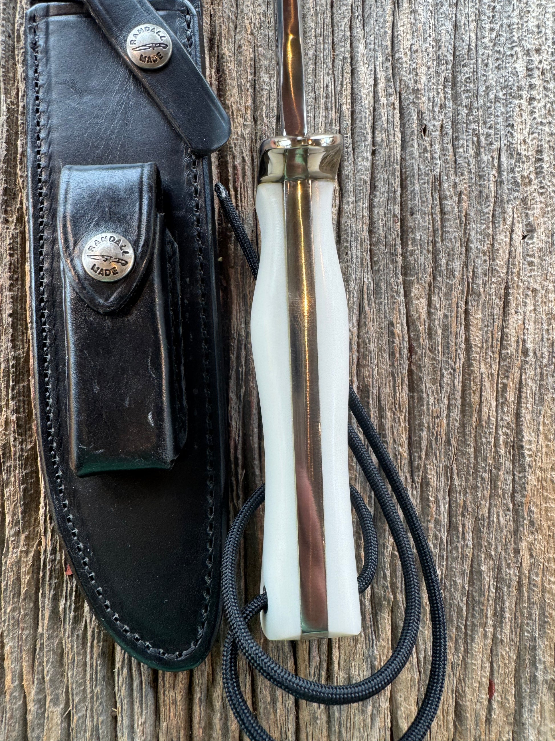 Randall Model 14-7.5 in White Ivorite Nickel Silver Hilt, Stainless steel and Lanyard.