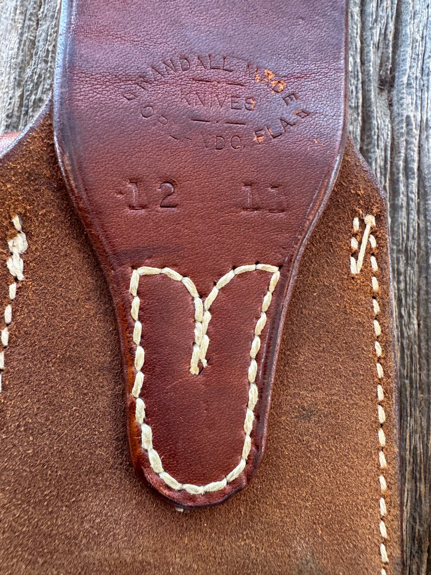 Randall Model Smithsonian in Yellow Westinghouse Micarta, Brass Lugged Hilt, Scalloped Collar and butt cap, Johnson Roughback sheath.