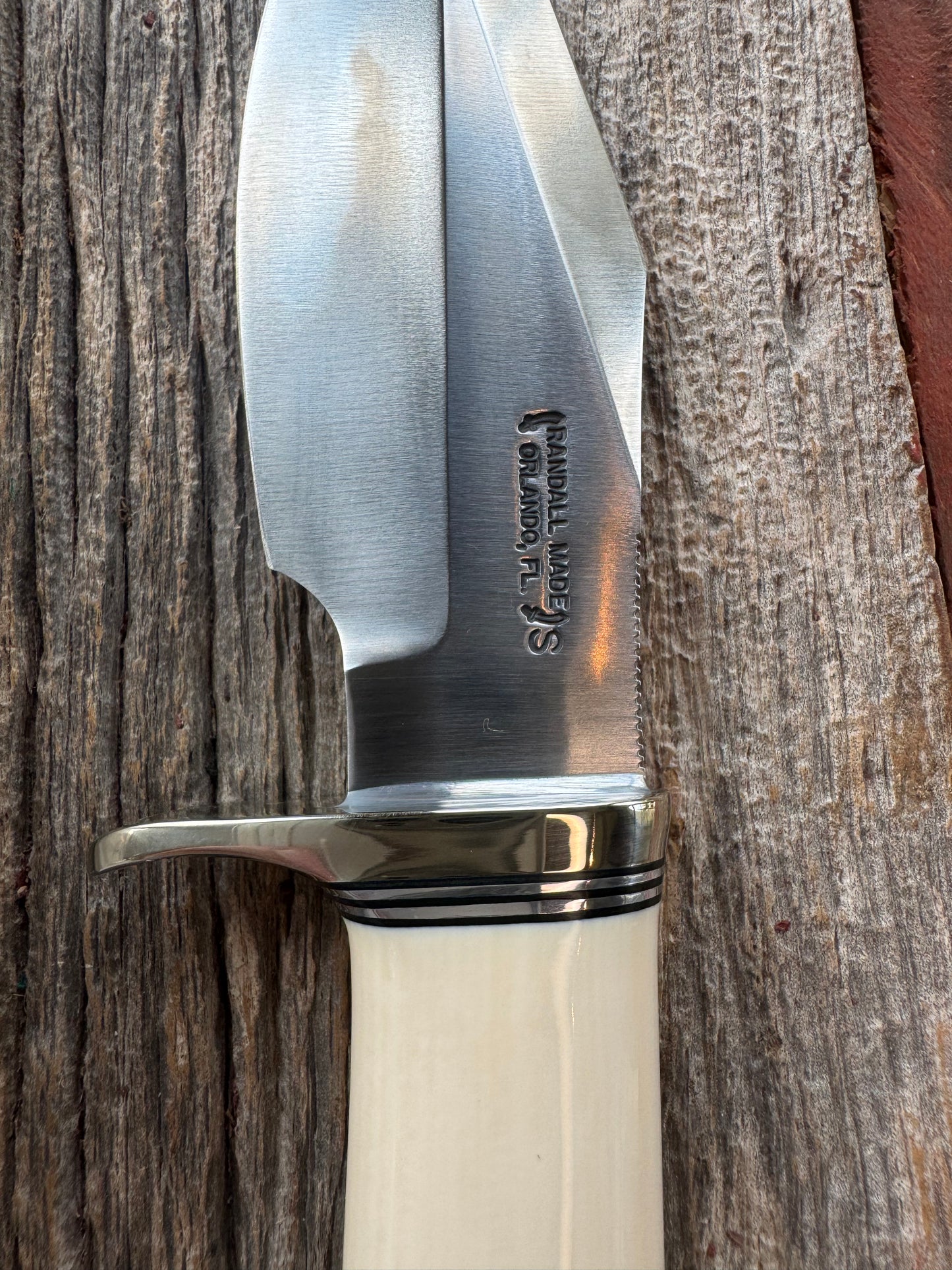 New in paper Randall Model 19-5 with a nice piece of customer supplied Dave Warthers Resin, Stainless Steel, Nickel Silver Hilt and Butt cap.