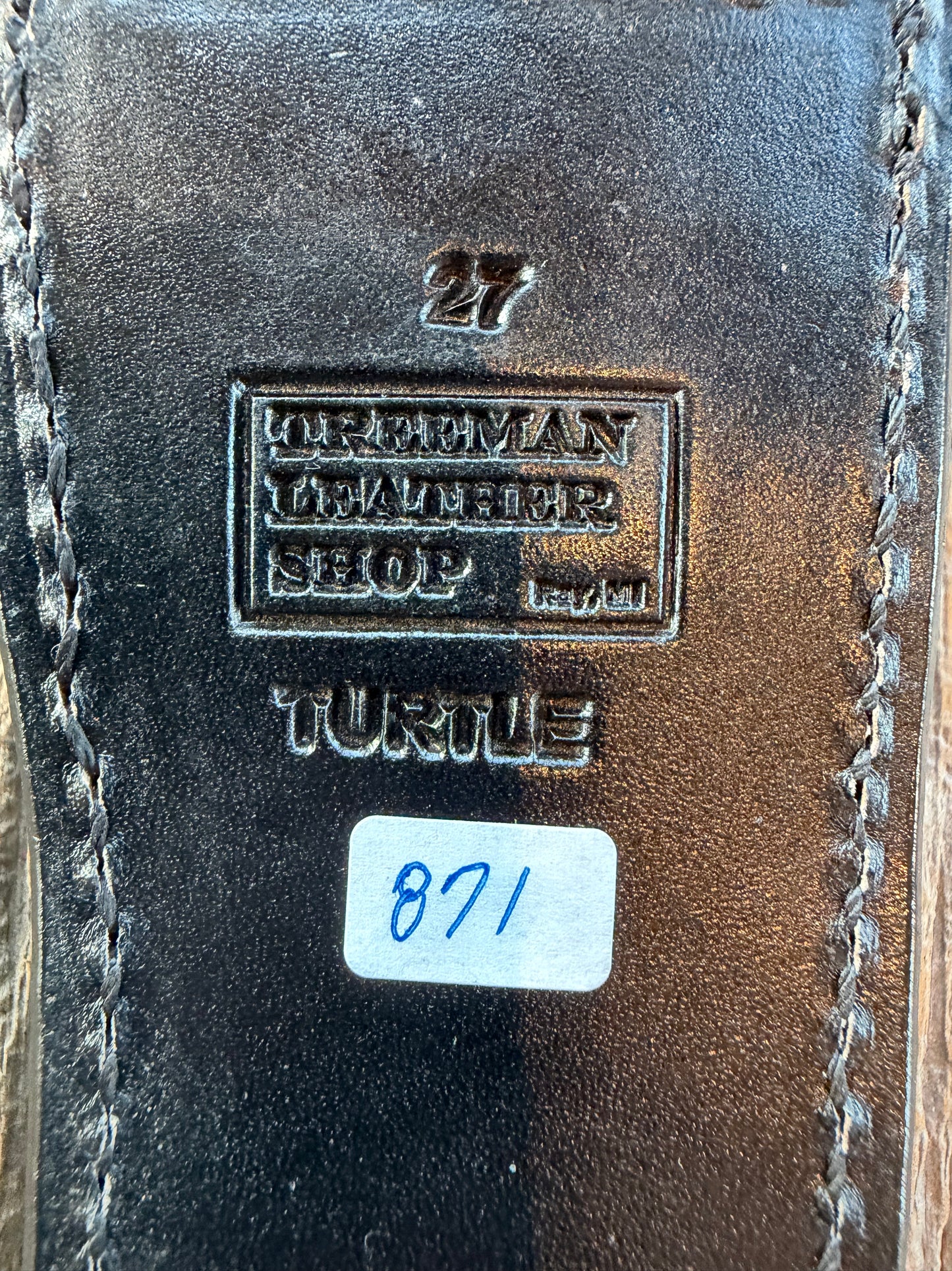 Randall Model 27 Trailblazer in Exotic Black Snapping Turtle Horned/Dragon Tail Sheath from Treeman. New version with a Black Canteen Snap.