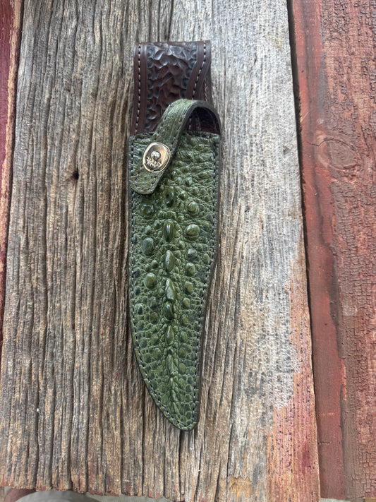 Randall Model 12-8 “Big Bear” Sheath in Exotic Green Snapping Turtle by Treeman. Spiked Dragon tail portion of the turtle.