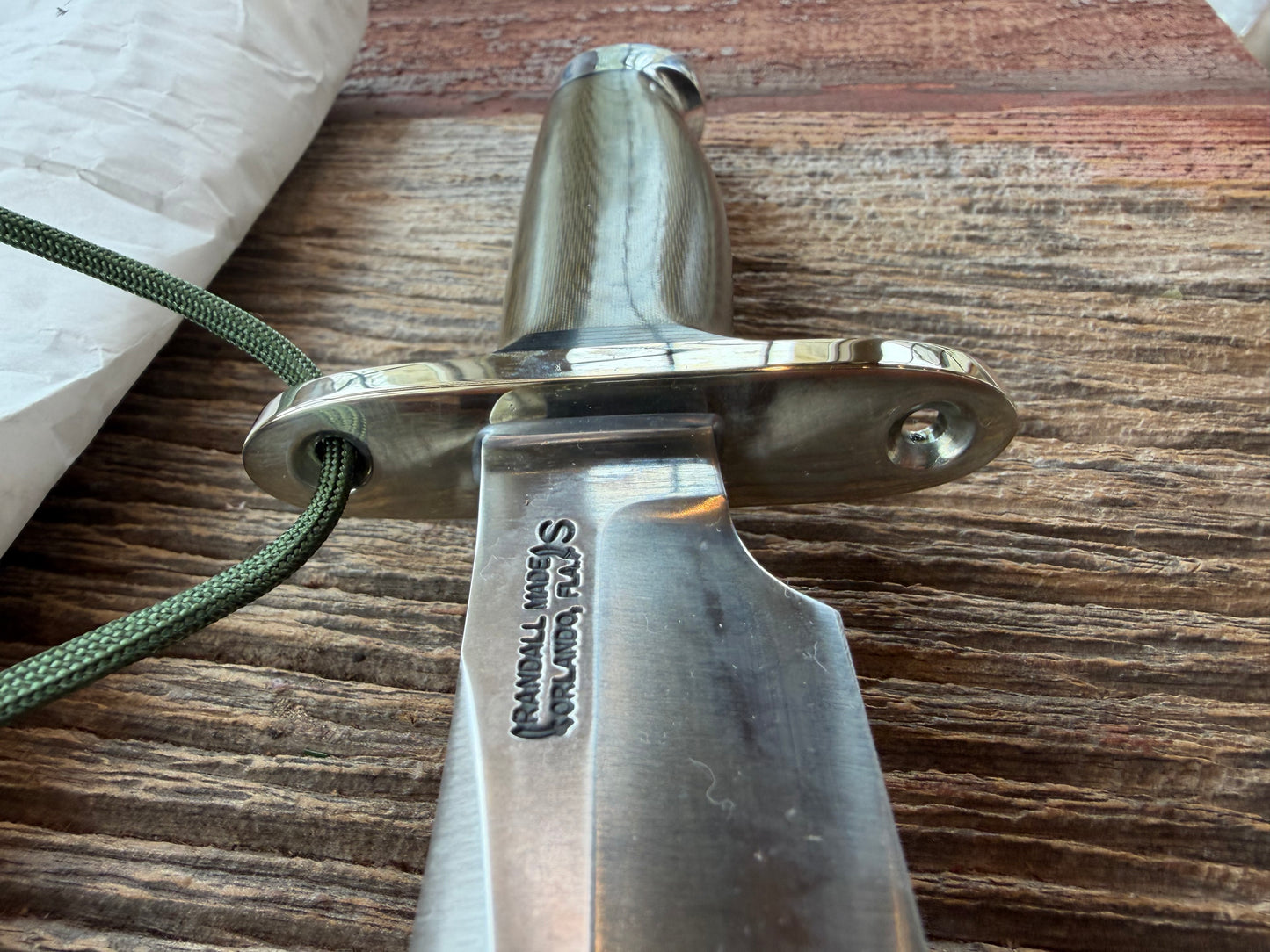 New Paper Randall Made Knife Model 12-6 Green Micarta Stainless Nickel Hilt