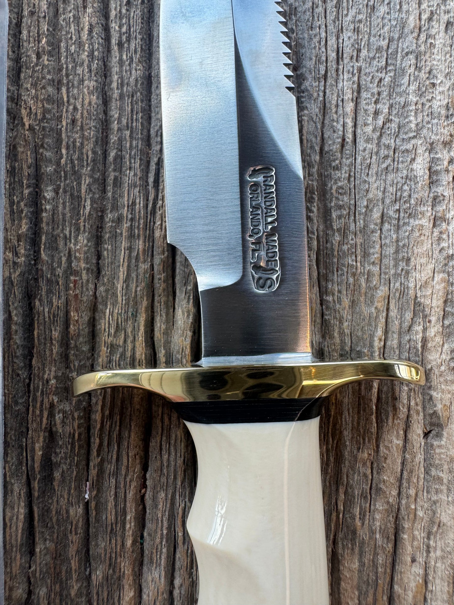 New in paper Randall Model Combat Companion with a nice piece of customer supplied Warthers Resin with finger grooves. Teeth, Stainless Steel, Brass Hilt and brass butt cap.