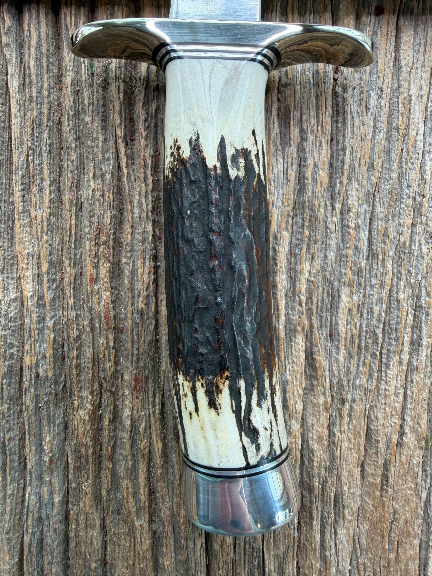 New in Paper Randall Made Knife Model 1-8 Stag , Stainless, Black and Aluminum spacers, Nickel Silver Hilt, Aluminum butt cap.