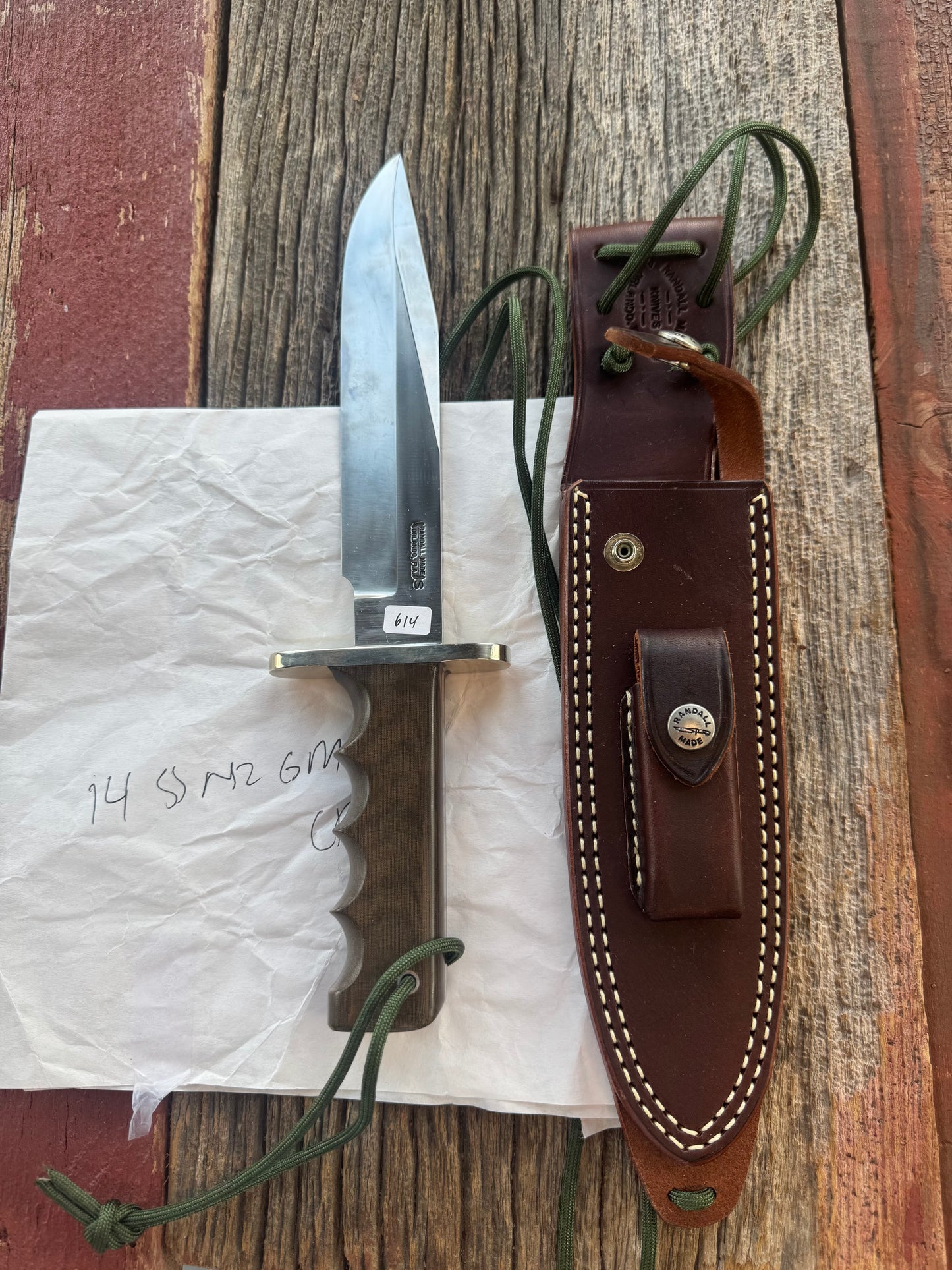 New in Paper Randall Knife Model 14 Green Micarta Nickel Hilt Full Tang Stainless