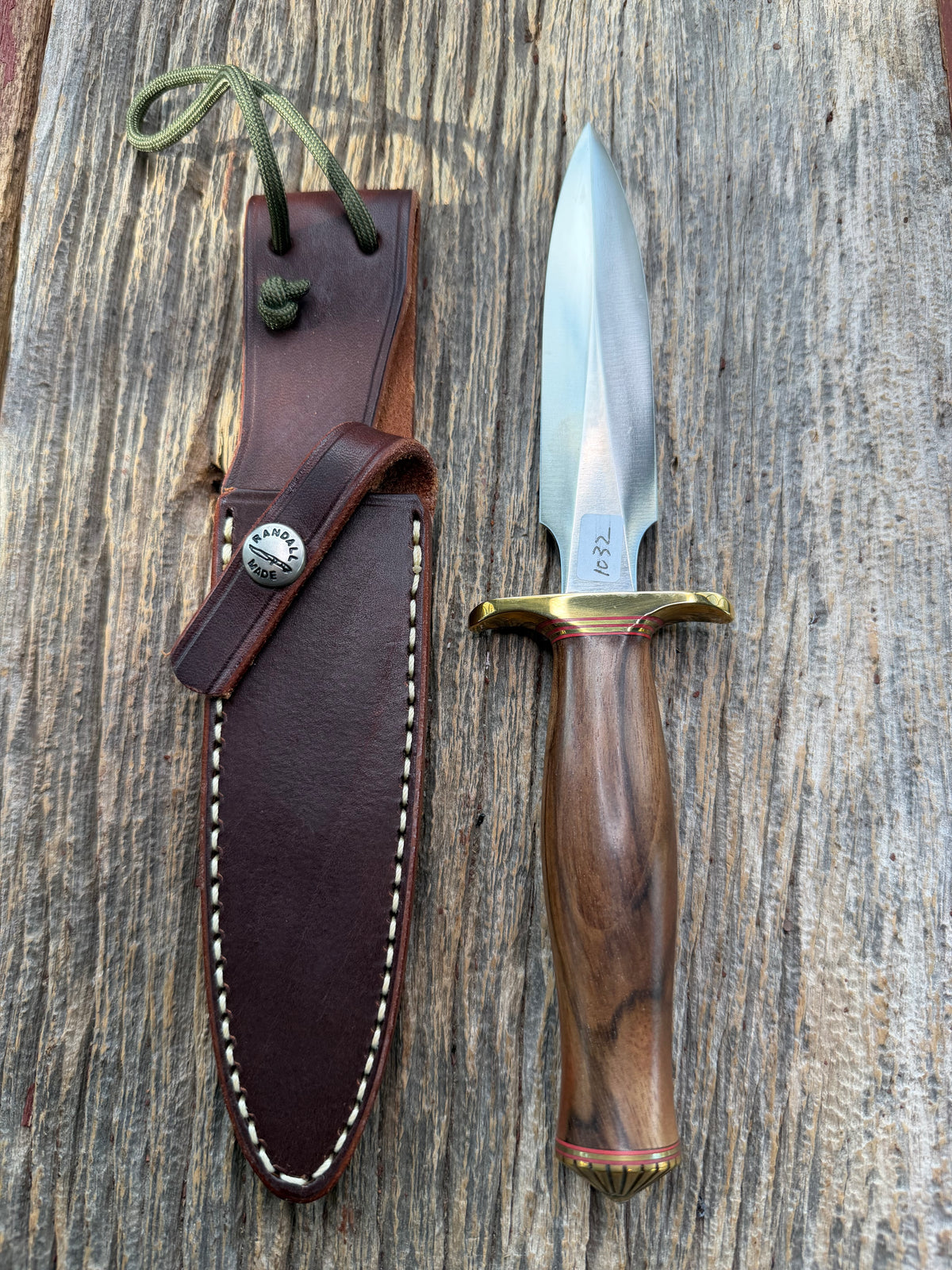 Nice Randall Knife Model 2-5 Brass Hilt, red and gold spacers, coolie Butt cap, Stainless Blade, Walnut Handle