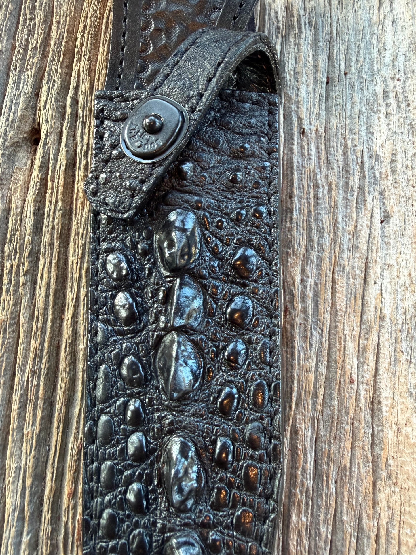 Randall Model 14 in Exotic Black Snapping Turtle Horned/Dragon Tail Sheath from Treeman. New version with a Black Canteen Snap.