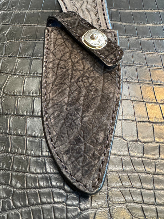 Randall Model 19-5 in Black Hippo Straight hilt, Canteen Snap, full brass stamping and stitching.