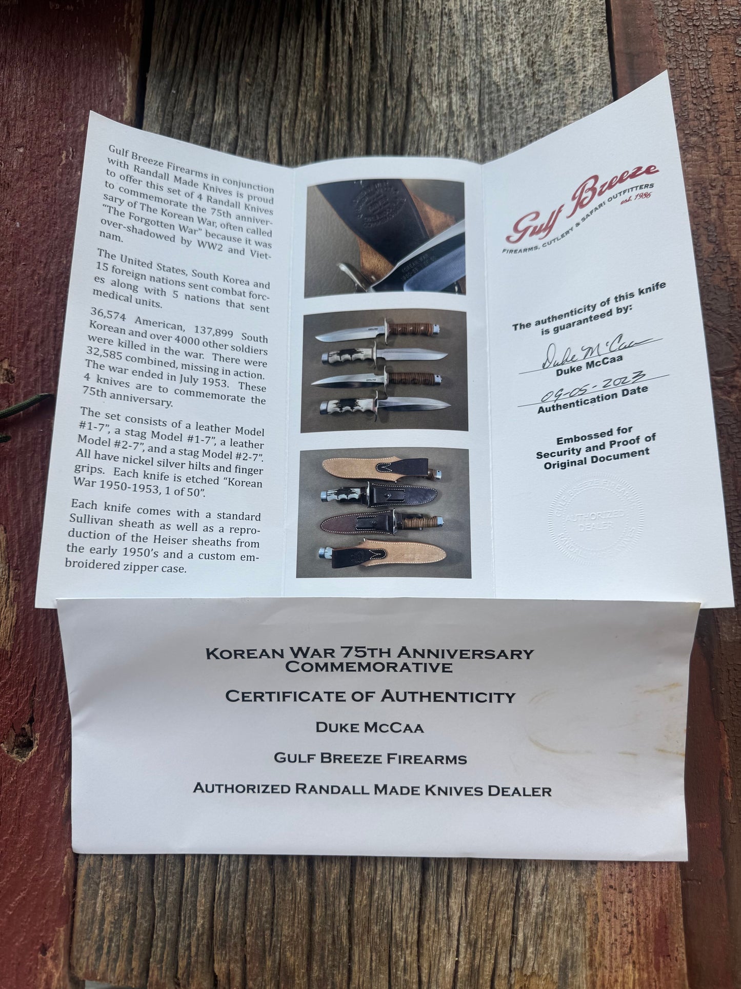 New in Paper Randall Knife Model 2-7 Korean War Commemorative 1 of 50 made Stag with finger grooves.