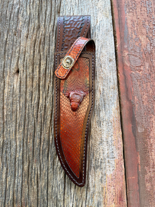 New Randall Model 12-8 Big Bear Sheath in Exotic Cobra with actual head by Treeman. Black and Browns … one of only a three I made.
