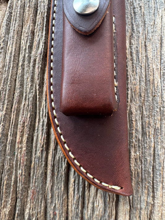 New Randall Sullivans by Gutcher Leather Knife Sheath Model 25-5 with Sharpening Stone throat style.