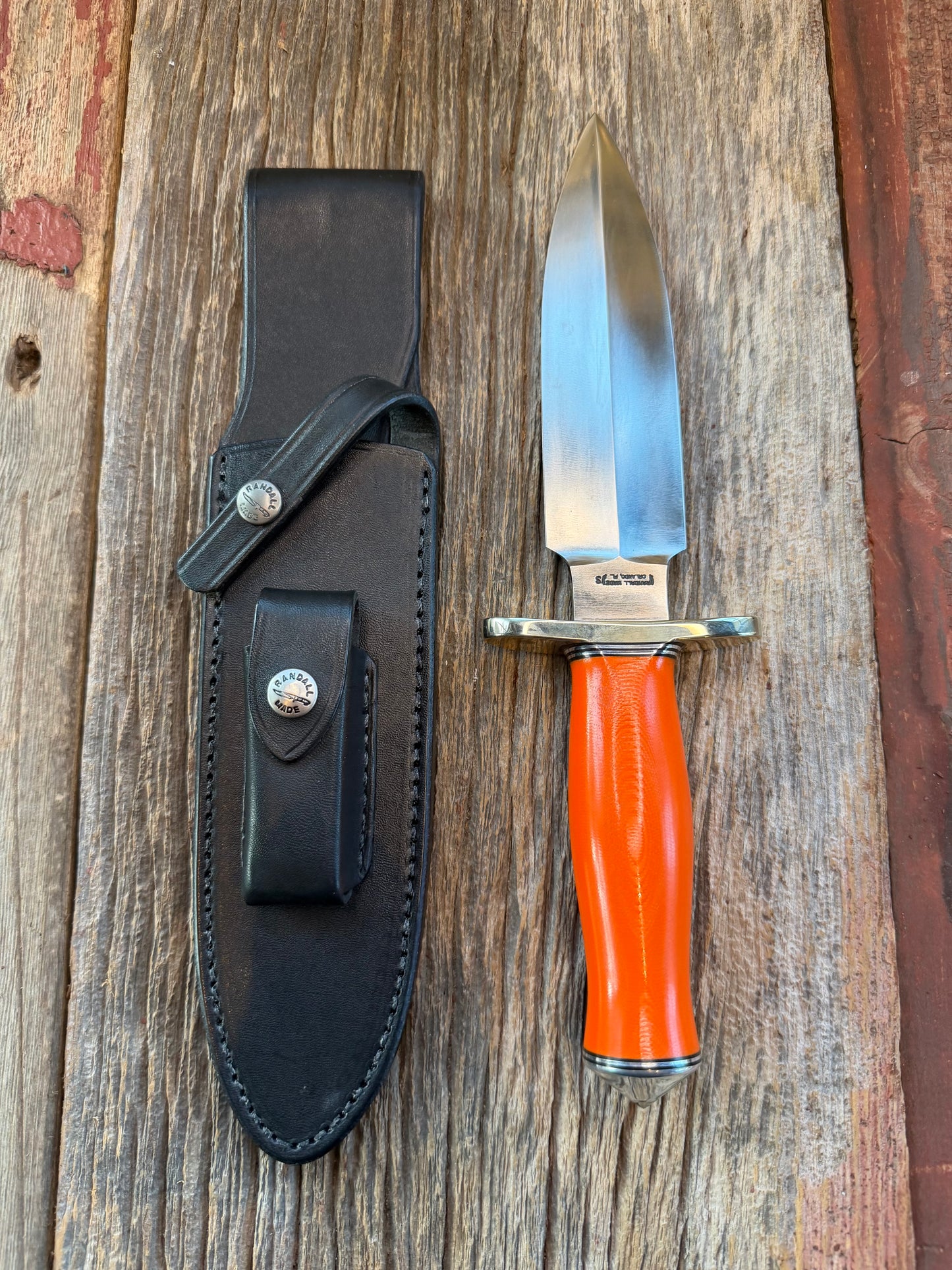 Randall Knife Clinton Special TC Nickel Silver Hilt Stainless Steel, Orange G10, coolie butt cap