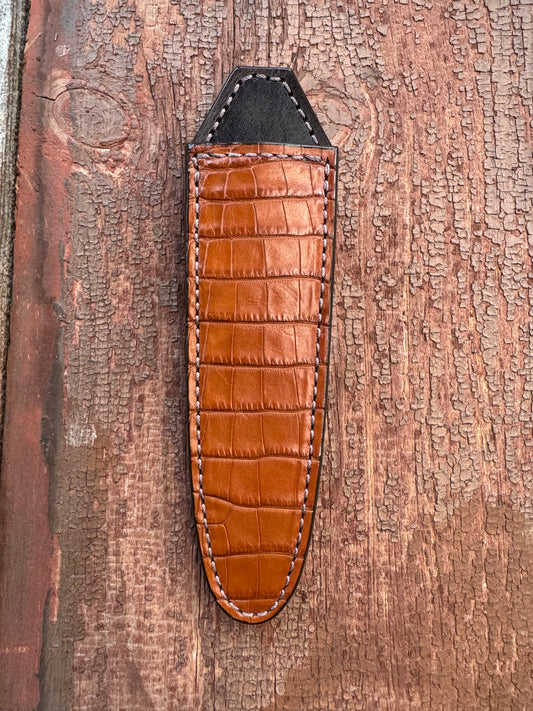 Randall Model “Gambler” 5 Inch Sheath in Exotic Honey Crocodile by Treeman. (Sheath only)