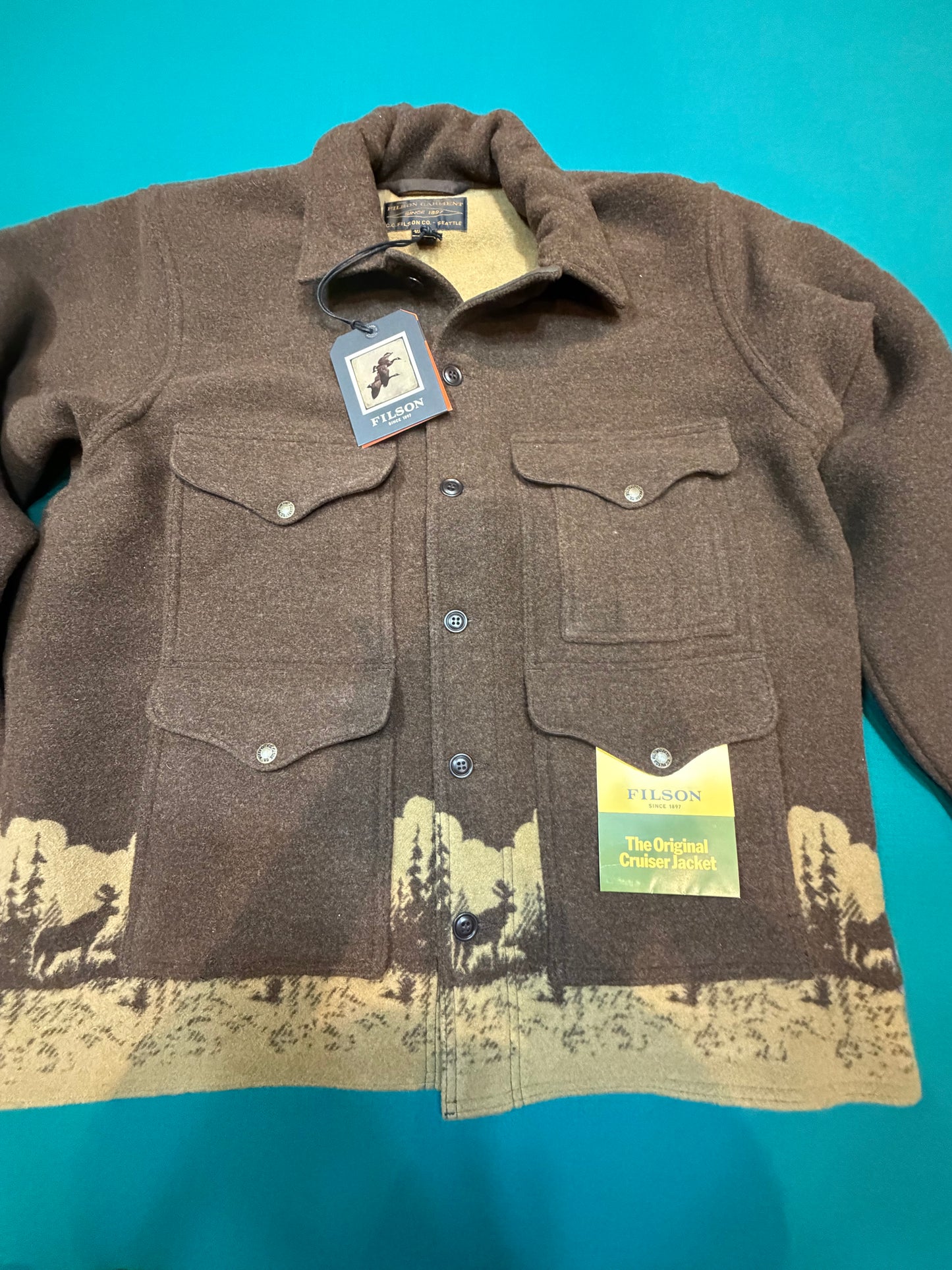 Filson Jacquard Wool Cruiser Brown and Khaki Large #20285029 Made in the USA, Discontinued Factory 1st NWT