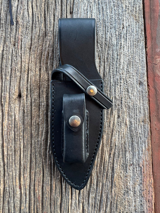 New Randall Sullivans by Gutcher Black Leather Knife Sheath Model 19-5 with Sharpening Stone.