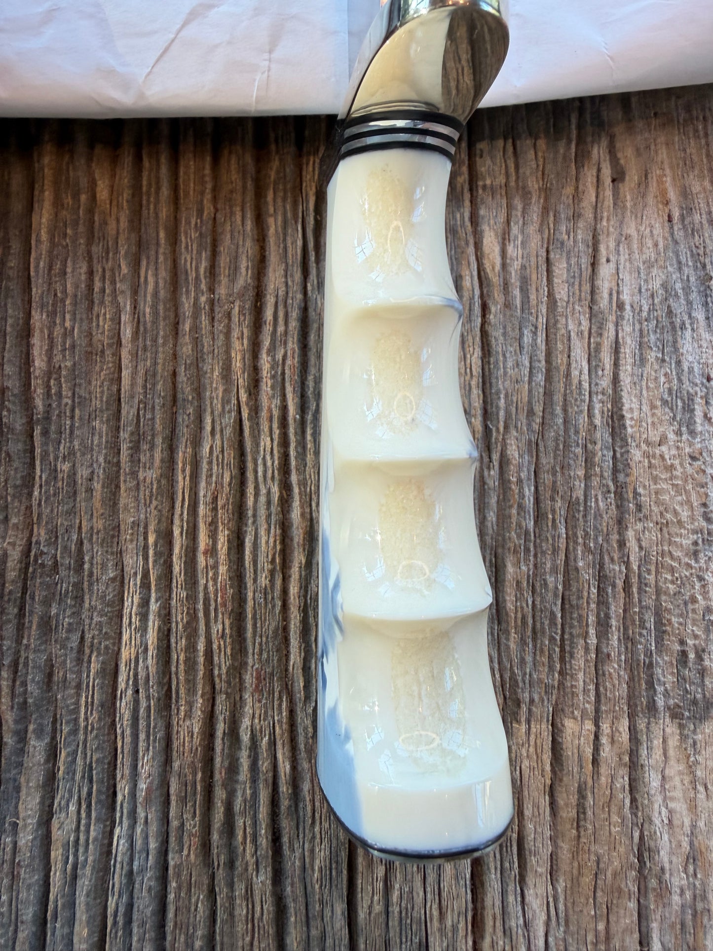 NOTE : Item is part of my personal Collection. Adding to cart will not result in sale. New in Paper Randall Model 12-11 Dealer Special Large Sasquatch Huge piece of Pearly White Fossil walrus Ivory, Finger Groves , # 1120 Nickel Silver Hilt and butt cap.