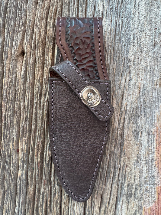 Randall Model 19-5 Exotic Cape Buffalo Sheath in dark brown leather  from Treeman.