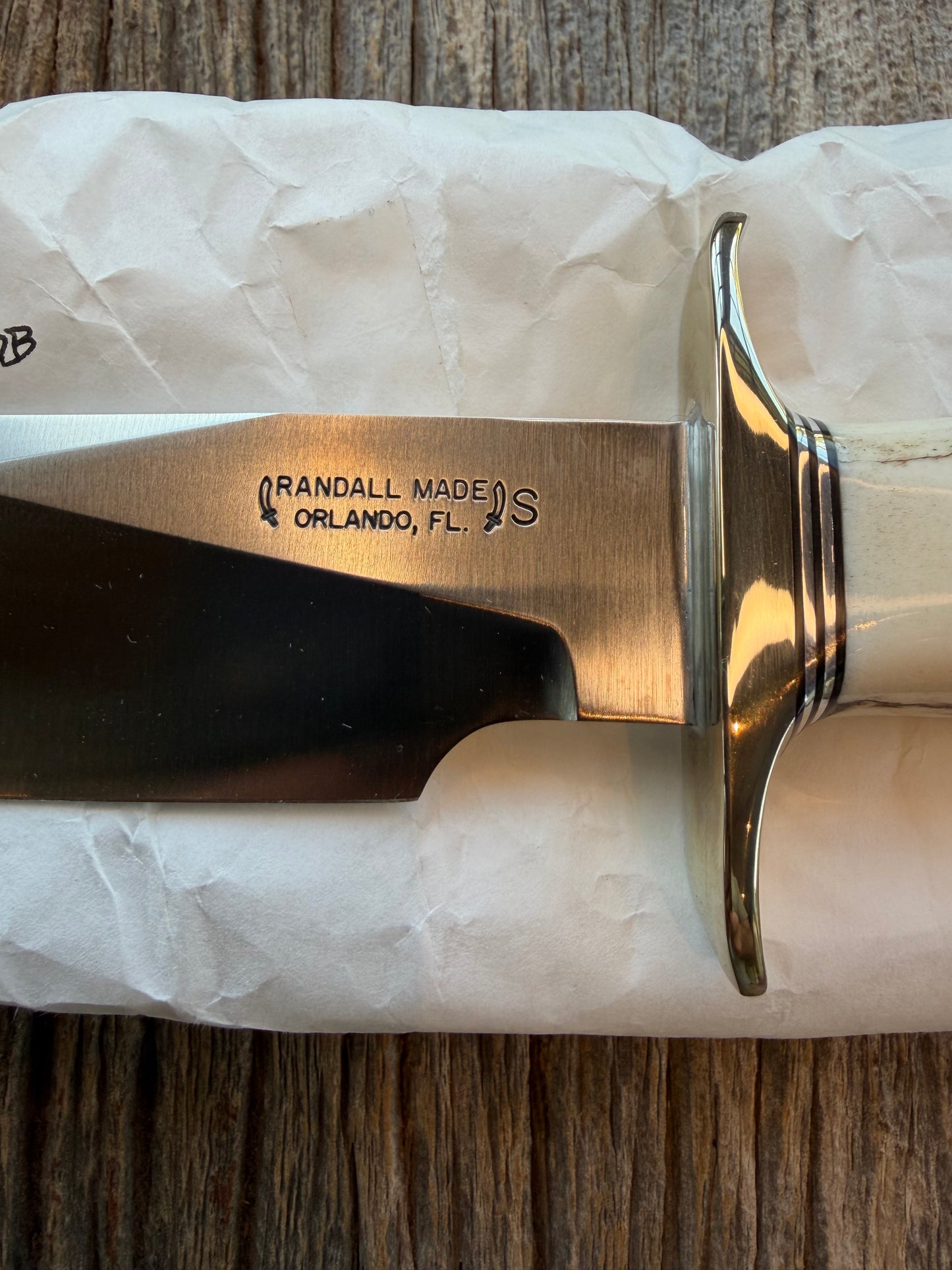 New in Paper Randall Non Catalog Model Sergeants Special. Nice Stag handle, Stainless blade, Nickel silver hilt and durillium butt cap. Brown leather sheath.