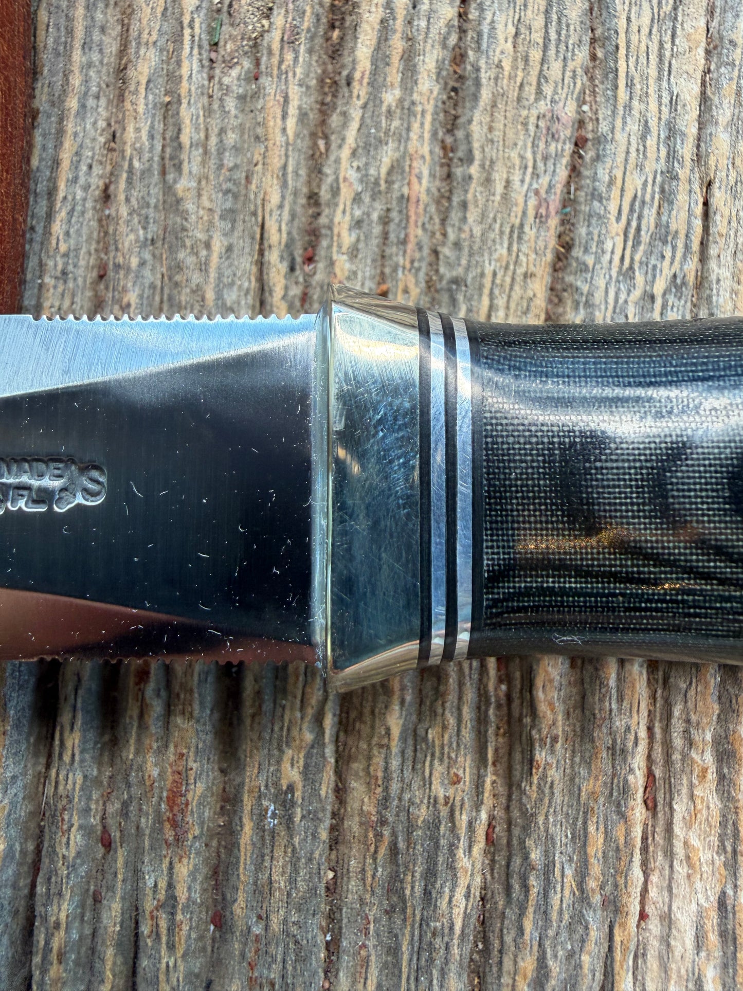 New in Paper Randall Model 24 Guardian in Black Micarta Nickel hilt, Stainless, black and aluminum spacers.