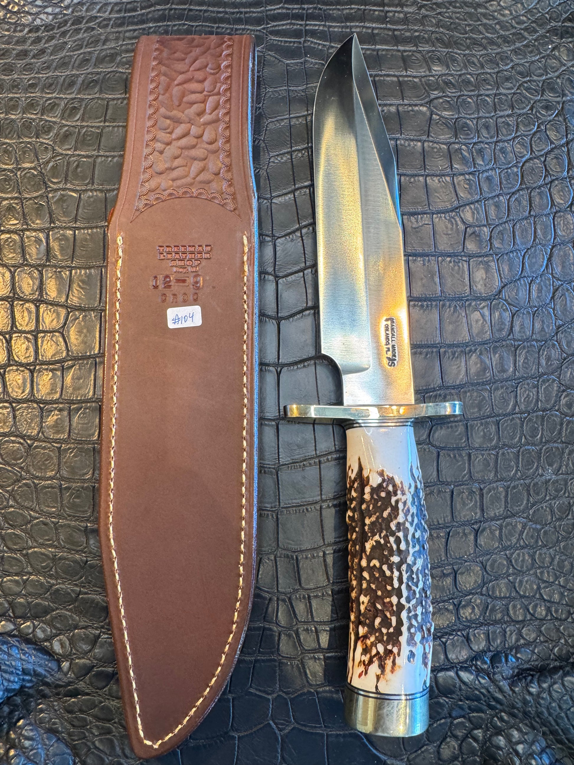Randall Model 12-9/14 Grind Sheath in Exotic Brown Crocodile by Treeman. (Sheath only)