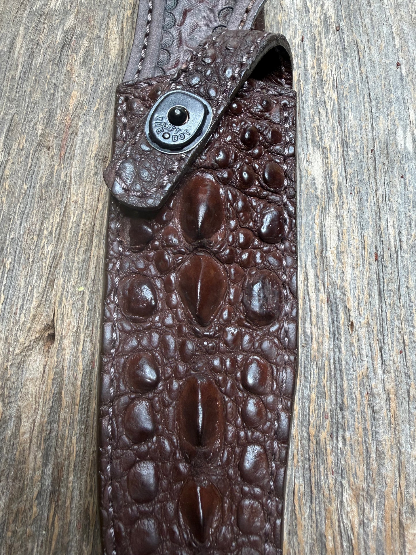 Randall Model Nordic Special Sheath in Exotic Dark Brown Snapping Turtle by Treeman. Forward curved hilt and new black canteen snap… Spiked Dragon tail portion of the turtle.