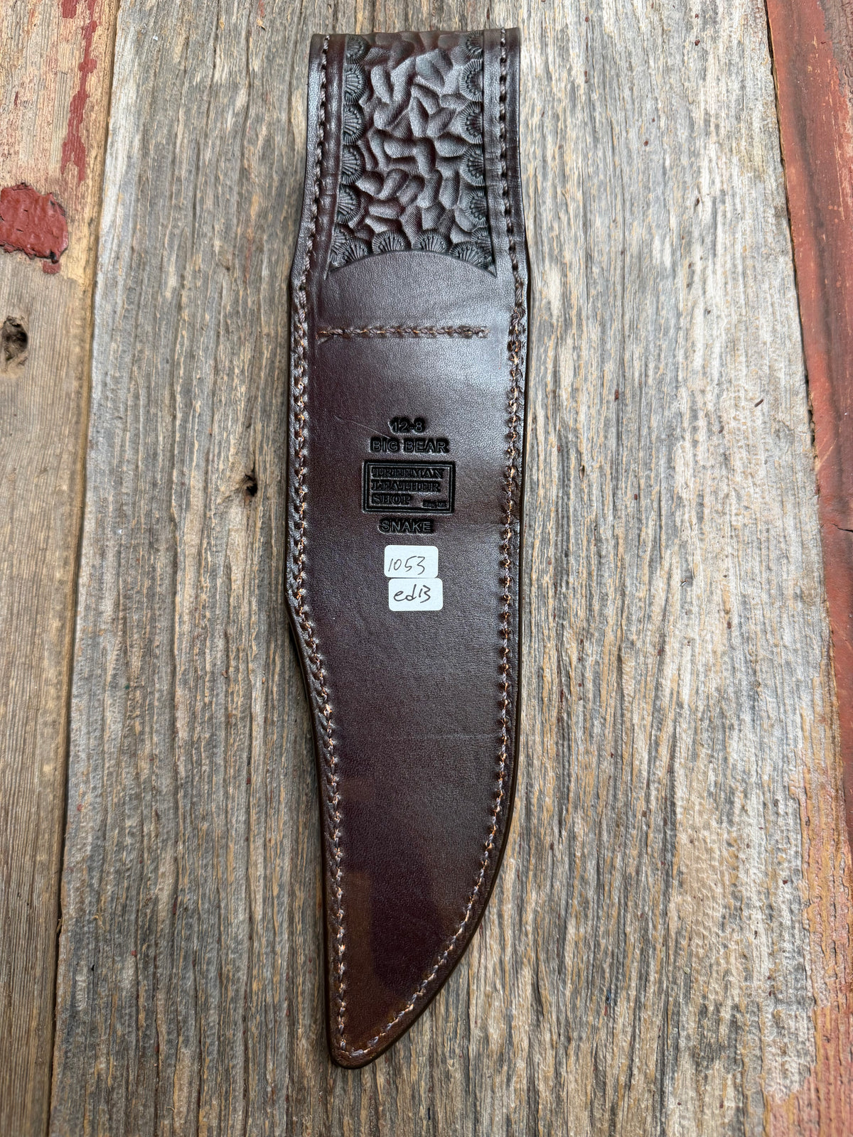 Randall Model 12-8 sheath with an Eastern Diamondback RattleSnake skin from Treeman Sheaths. Hand tooled belt loop, canteen snap. Vibrant colors and one of the hardest skins to source.