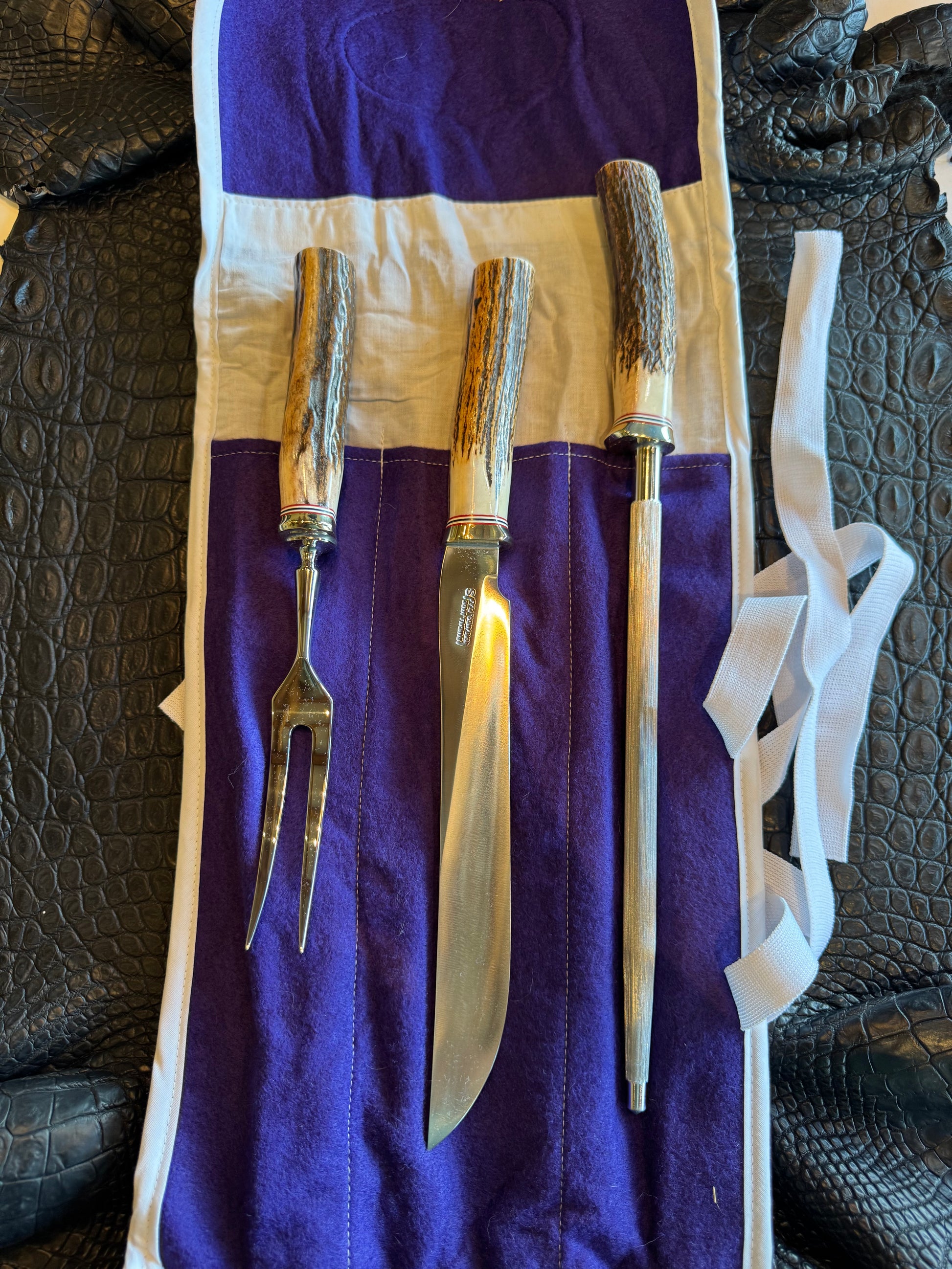 New Randall Carving set Model 6-9 STAG Red White Blue Spacers Stainless