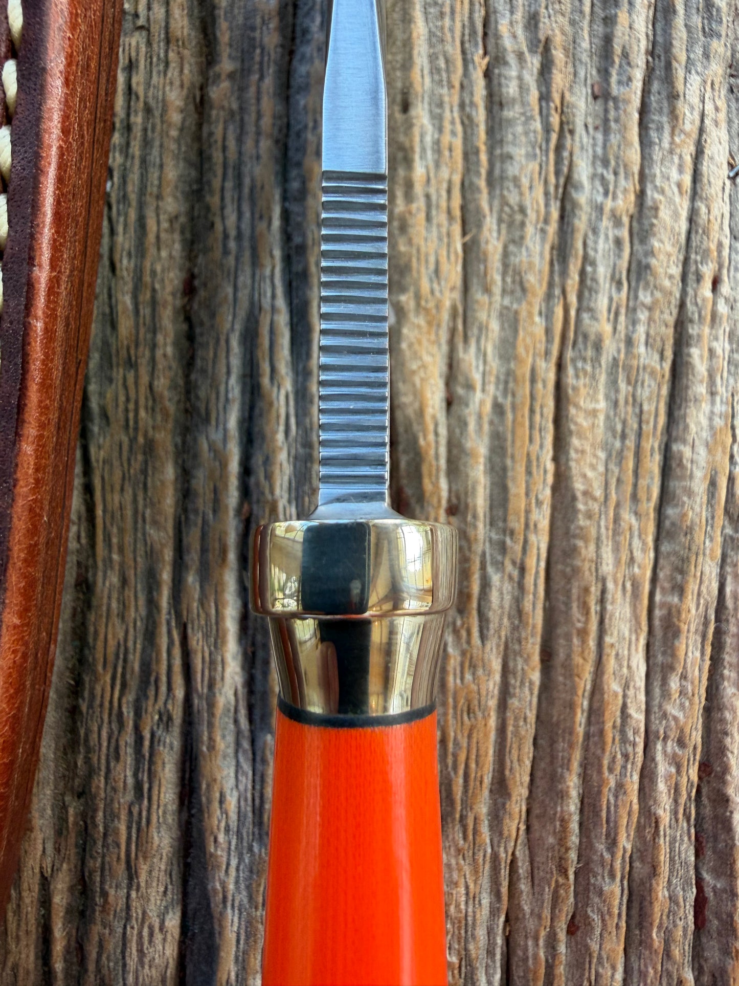 New Randall Model “Gambler” 4 Inch in an Orange G-10 Micarta handle, Nickel Hilt and collar Stainless steel blade, rounded nickel silver butt cap. Loaded!!