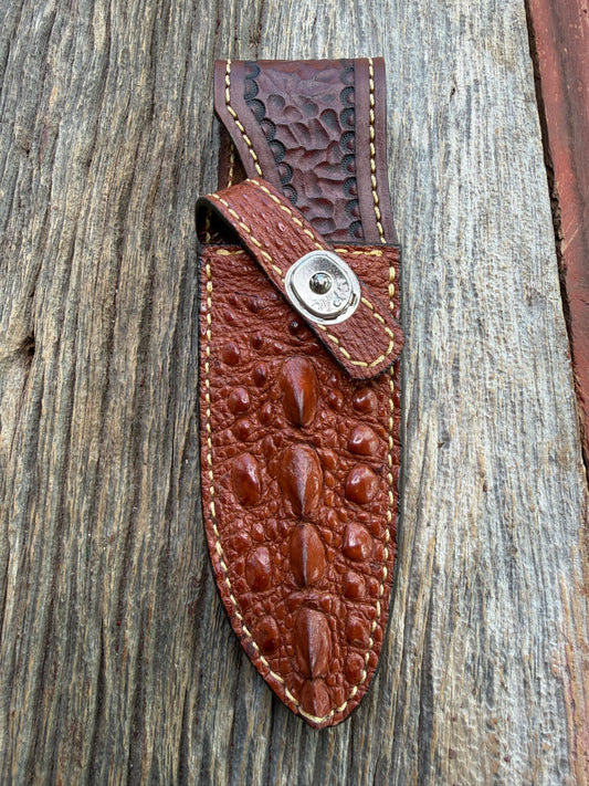 Randall Model 11-4 Sheath in Exotic Tan Snapping Turtle from Treeman Sheaths. Horny texture with a silver Canteen snap, phenomenal.