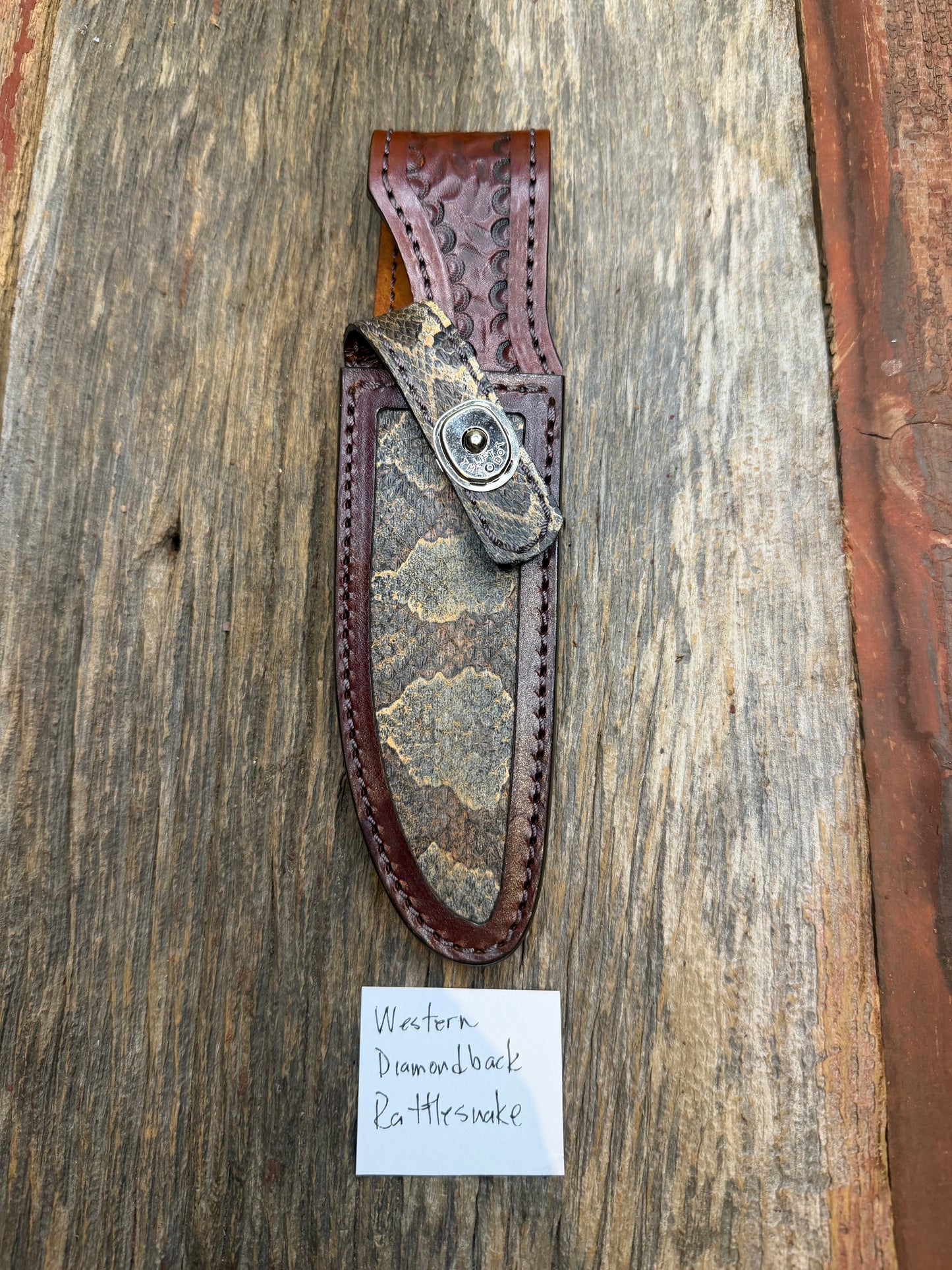 Randall Model 26 Sheath in Exotic Western Diamondback RattleSnake from Treeman Sheaths. Tremendous colors on this one.