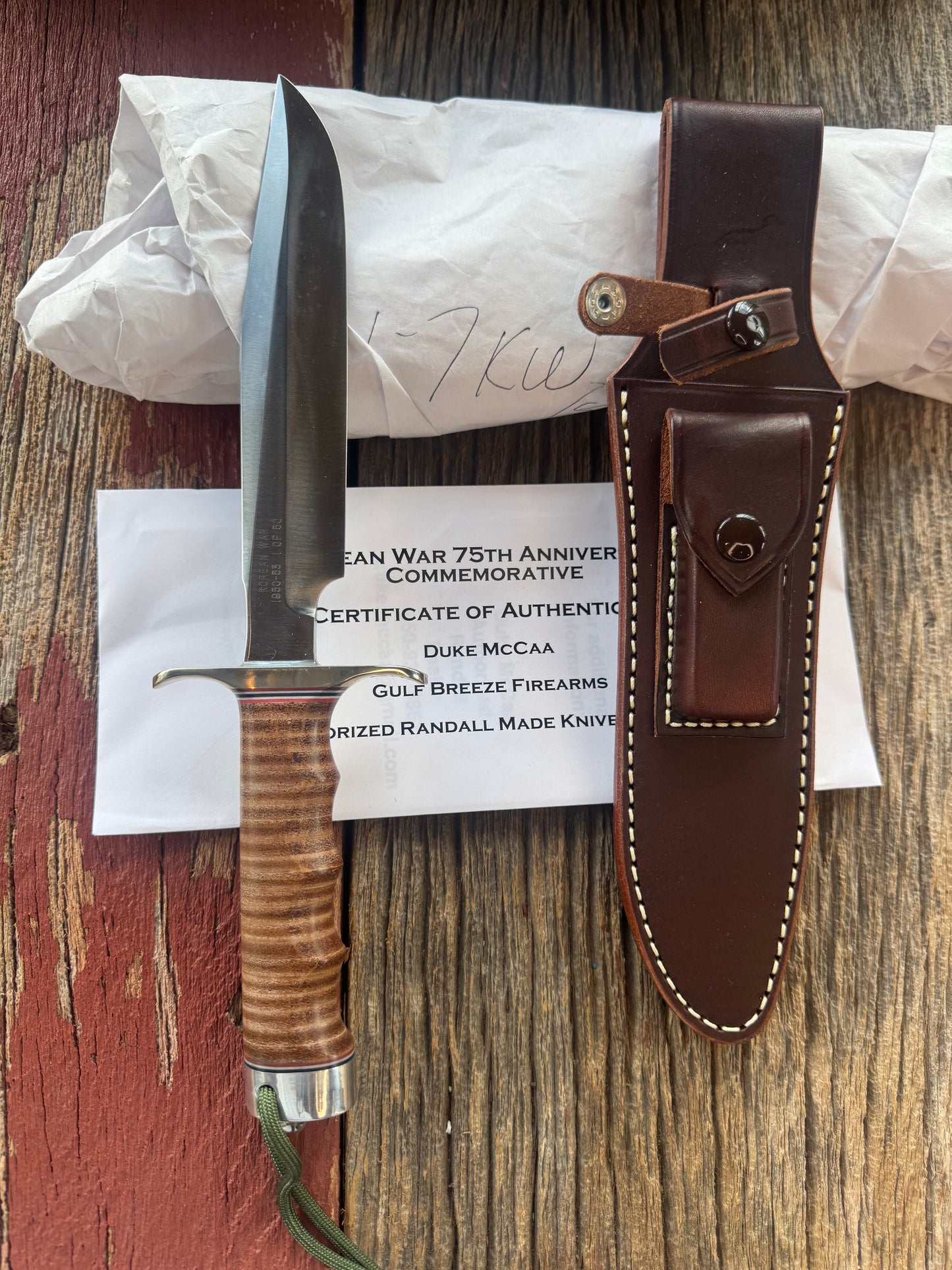 New in Paper Randall Knife Model 1-7 Korean War Commemorative 1 of 50 made Leather