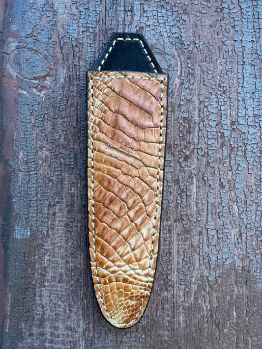 Randall Model “Gambler” 5 Inch Sheath in Exotic Rum Croc  Hornback Crocodile by Treeman. (Sheath only)
