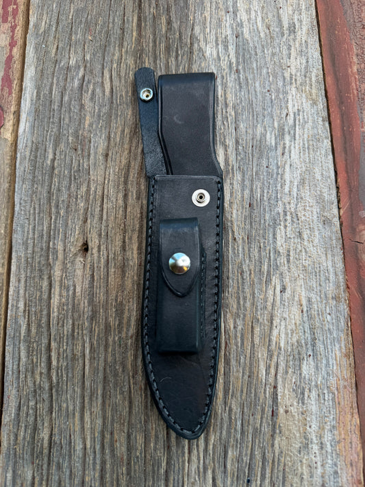 New Randall Sullivans by Gutcher Black Leather Knife Sheath Model 1-6 with Sharpening Stone.