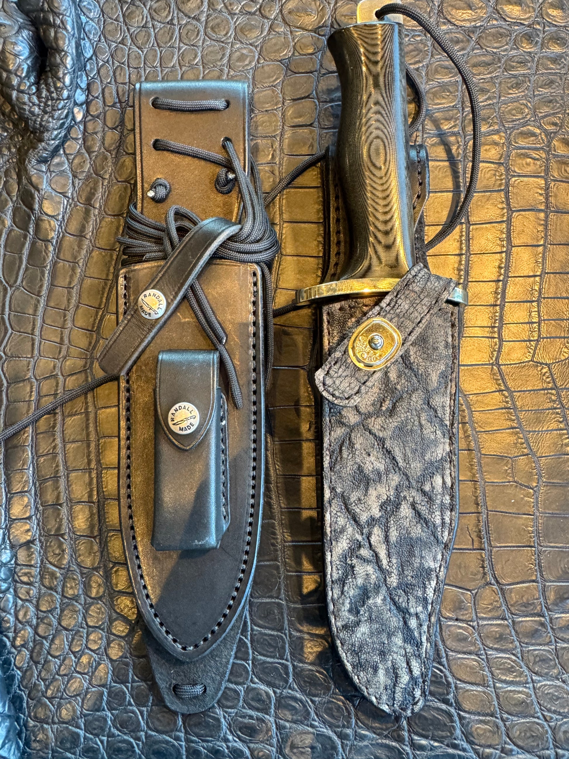 Very nice Randall Knife Buxton Fighter Black Micarta BF # 1097 Stainless Blade plus Elephant Treeman