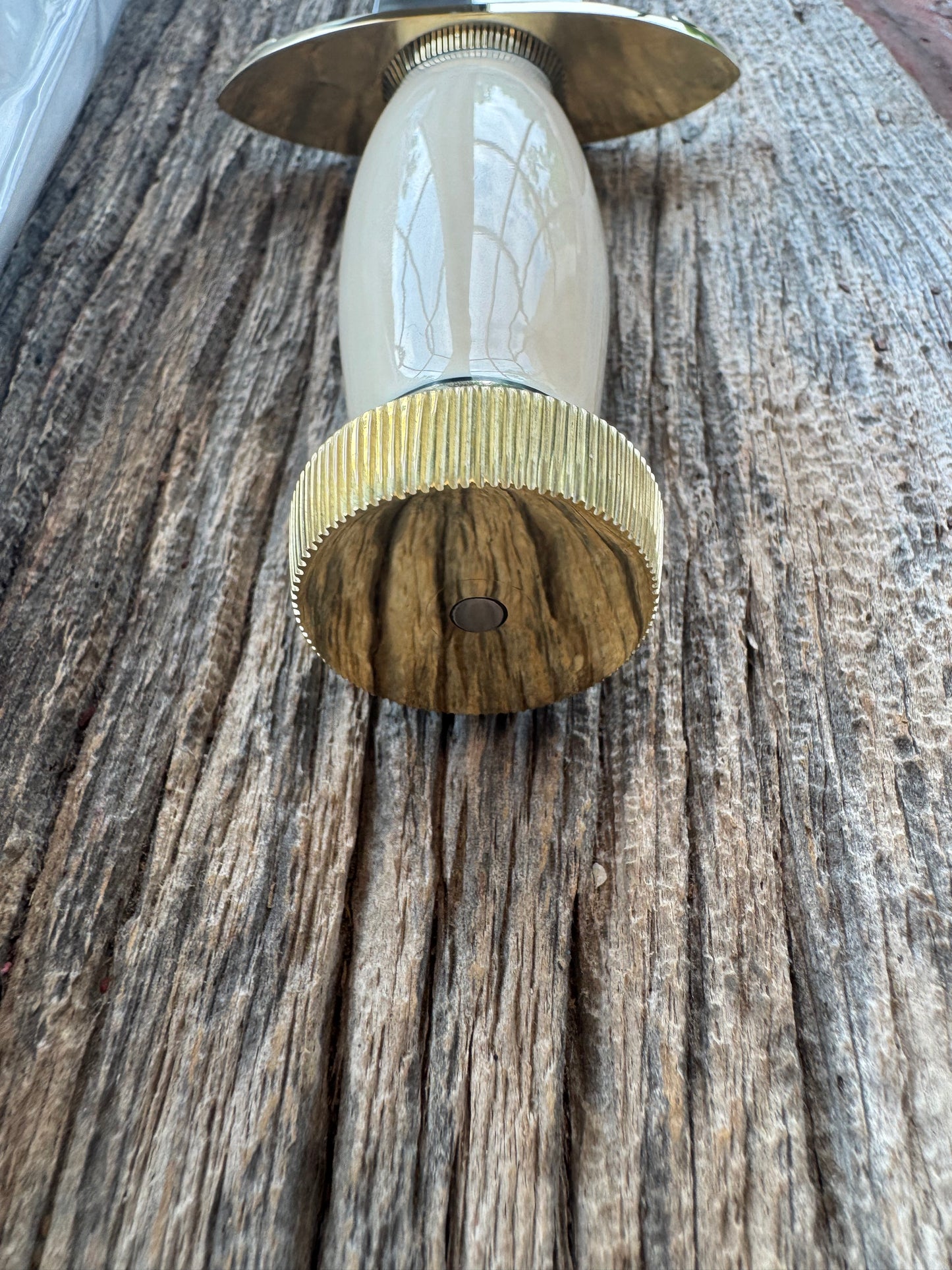 New in paper Randall Clinton Special with a nice piece of customer supplied Warthers Resin with a Stainless Steel blade, lugged Brass Hilt, brass scalloped butt cap and collar.