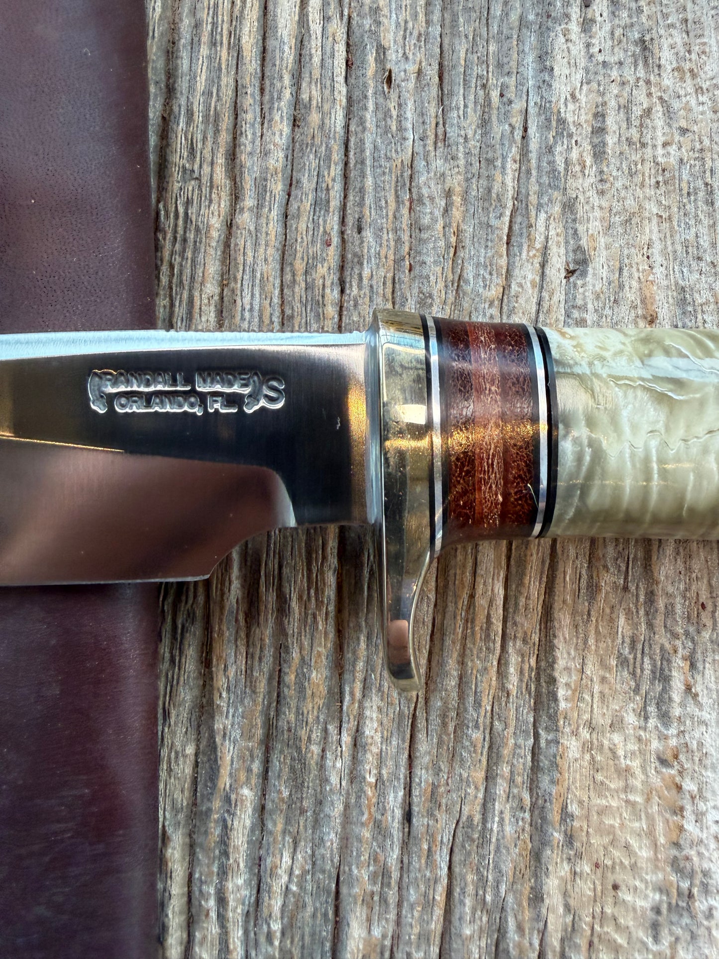 Randall Model 25-5 Trapper in Musk Ox and stacked Leather Stainless Steel NSH