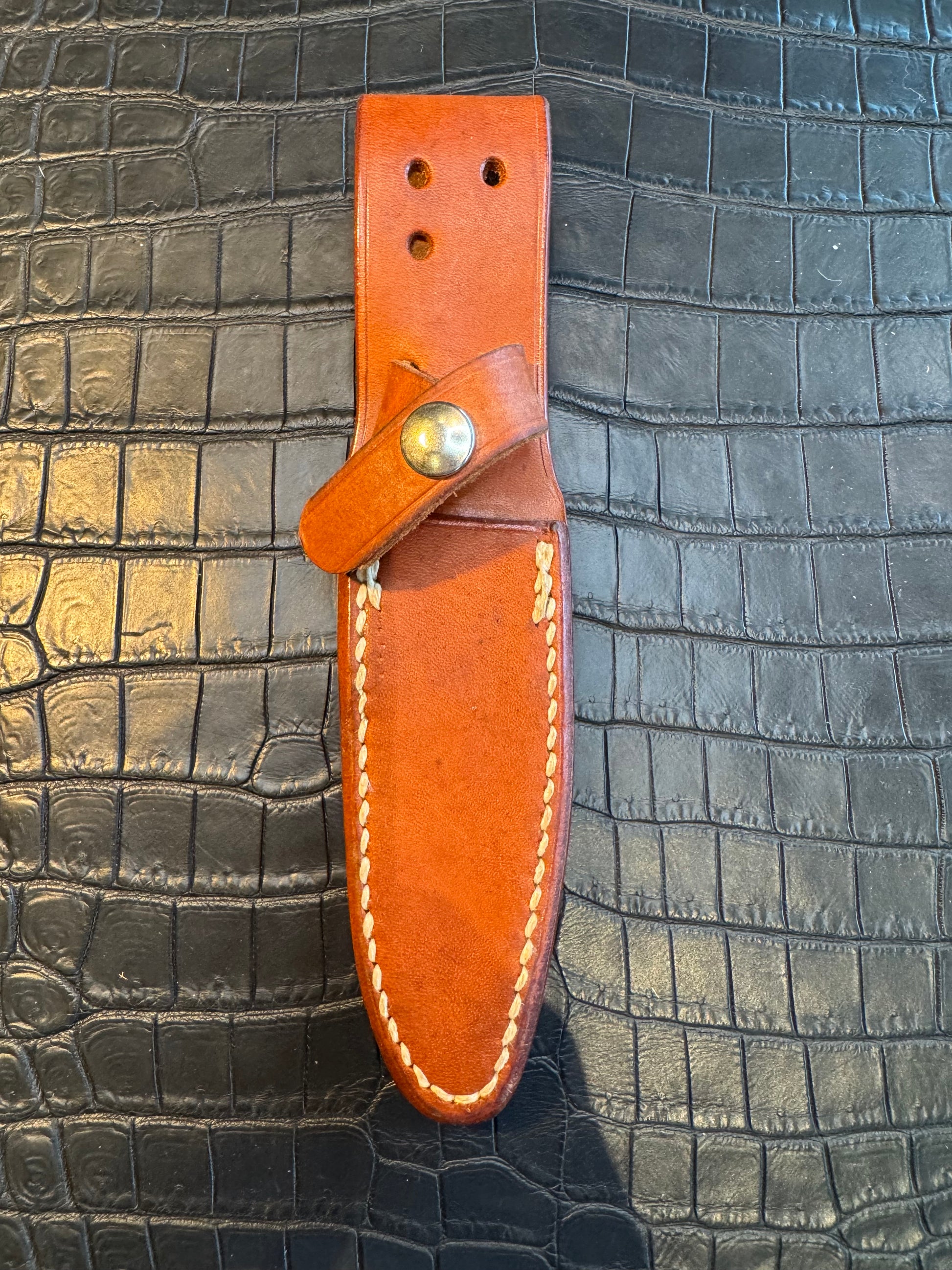 Randall Model 8-4 Sheath in Tan Leather made by Johnson Sheaths in the 90’s for Randall Knives.