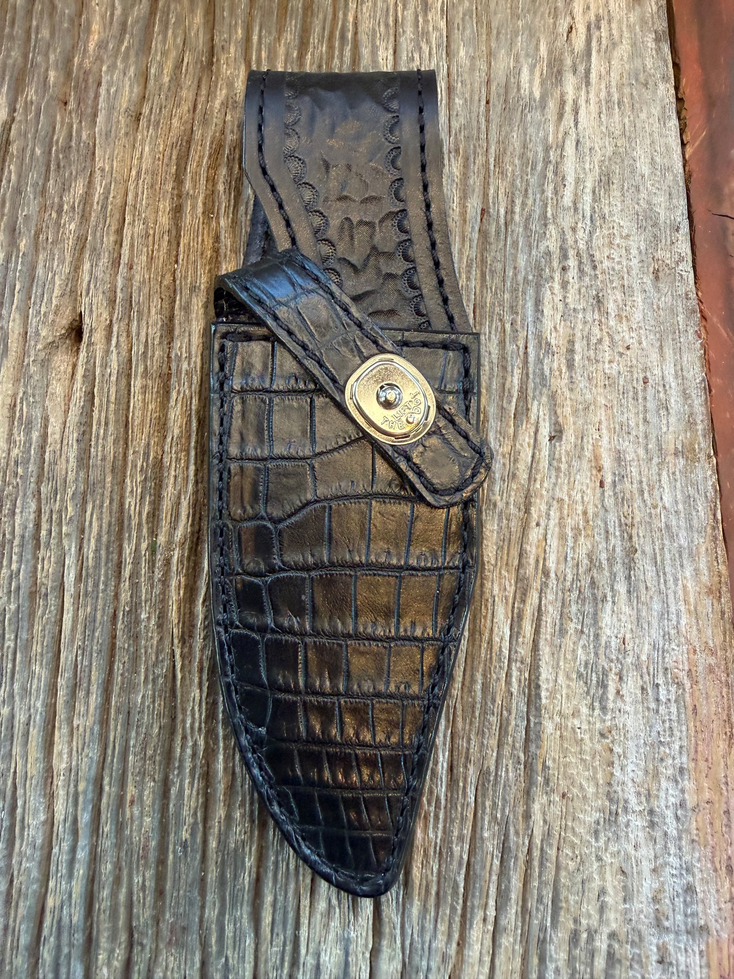 New Randall Model 19-5 Sheath in Exotic Black Crocodile from Treeman.