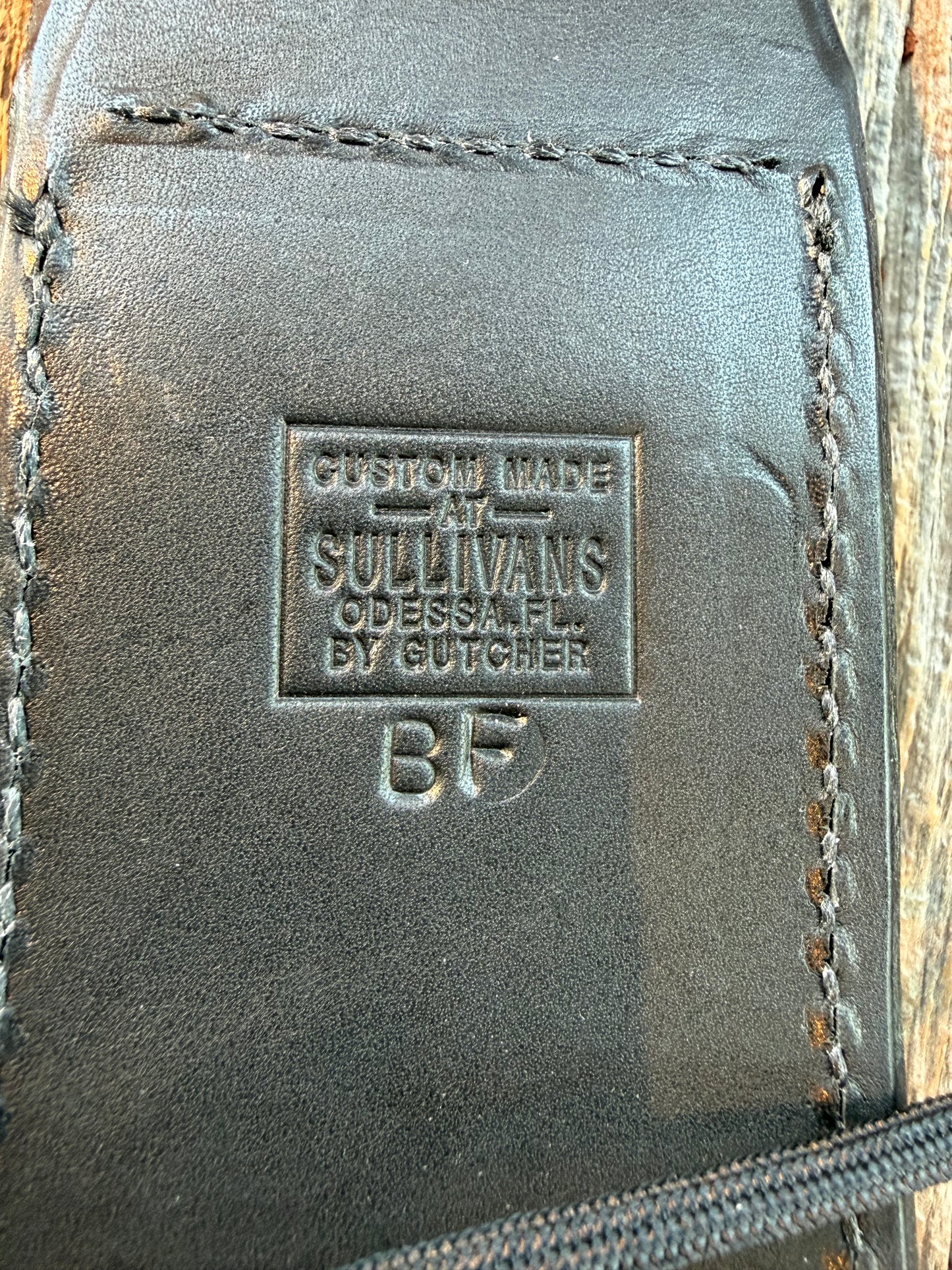 New Randall Sullivans by Gutcher Black Leather Knife Sheath Model Buxton with Sharpening Stone.