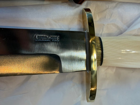 New in Paper Model 12-11 Confederate. Beautiful Dave Warthers Resin with a Brass forward curved hilt and Scalloped brass collar and coolie butt cap.