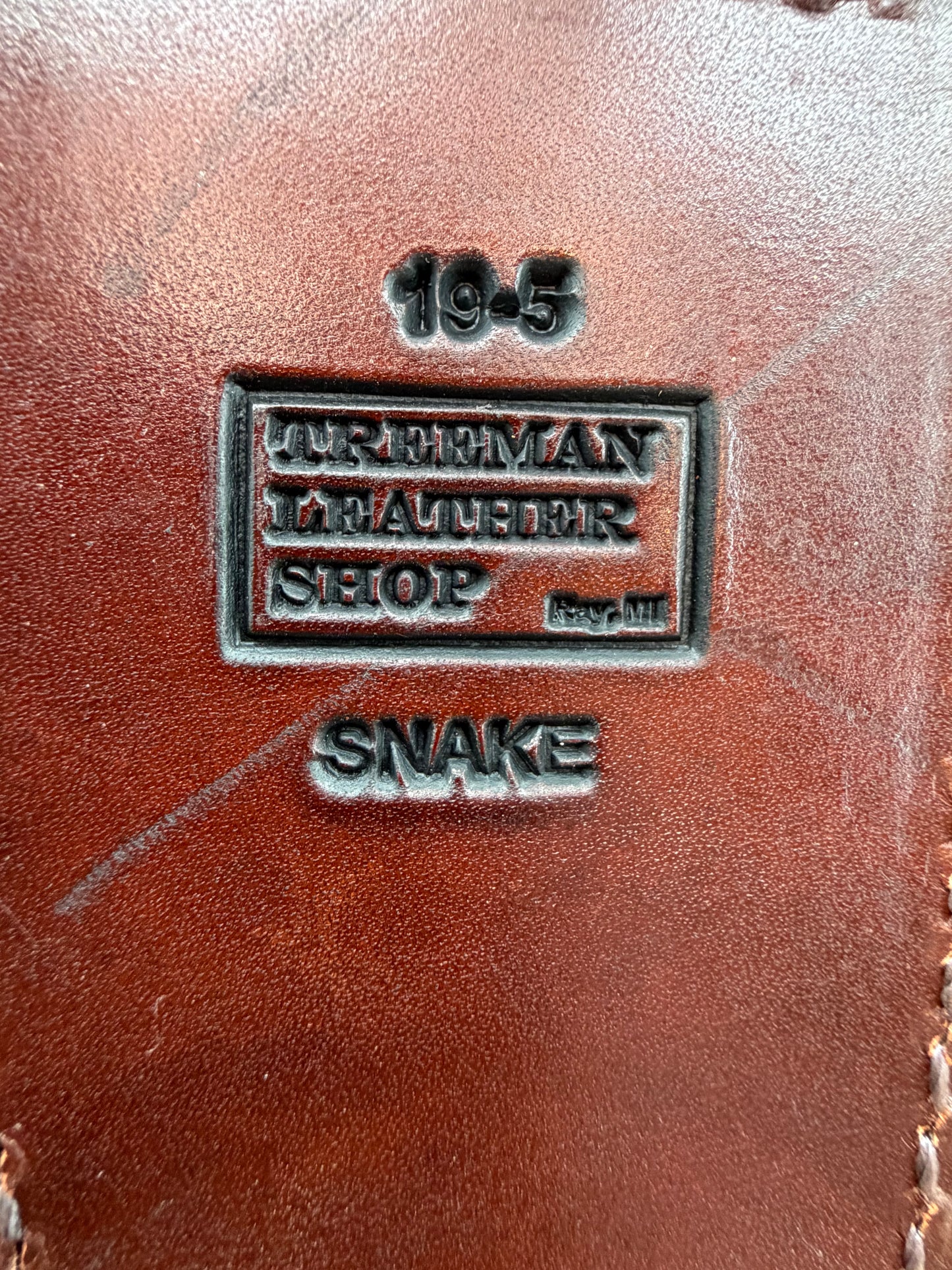 Randall Model 19-5 Sheath in Exotic West Texas Yellow Gopher Snake from Treeman Sheaths.