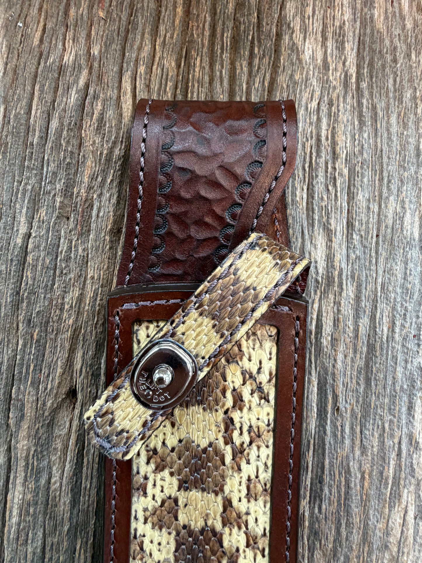 Randall Model Clinton Special Sheath in Exotic West Texas Yellow Gopher Snake from Treeman Sheaths. Great color on this one!!