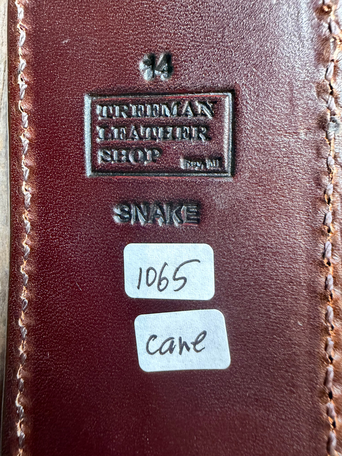 Randall Model 14 sheath with a Canebrake RattleSnake skin from Treeman Sheaths. Vibrant colors and along side Copperheads the hardest skin to source.